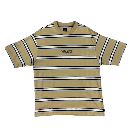 Vans Men‎ Yellow Striped Short Sleeve Crew Neck Shirt Sz M Embroidered Logo - Picture 1 of 7